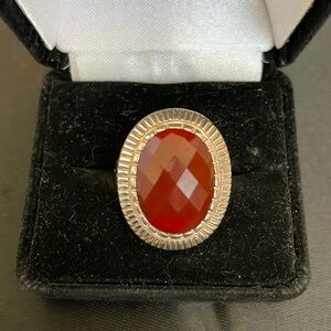 Sterling Silver Ring set with red faceted stone - Size 9